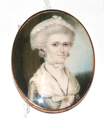 Lot 1153 - English School (late 18th century)  Portrait of a lady, with backswept powdered hair, lace cap...