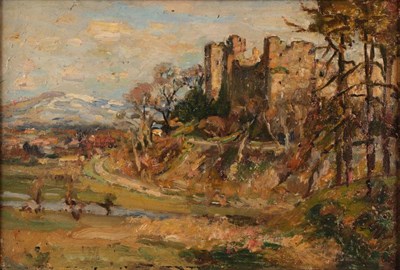 Lot 1156 - Frederick William Jackson RBA (1859-1918) Study for Ludlow Castle Oil on board, 19cm by 28cm