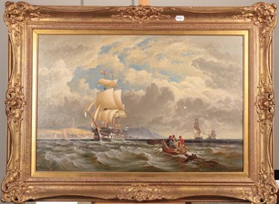 Lot 1158 - William Gibbons (fl.1858-1892)  Naval frigates off coastline Signed and dated 1883, oil on...