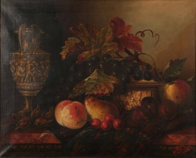Lot 1174 - H* Rimmer (20th century) Still life with pears and cherries  Signed and dated 1903, oil on...