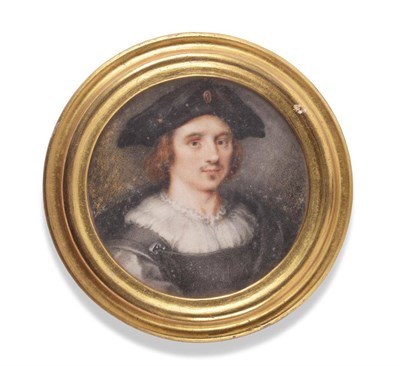 Lot 1181 - ~ Italian School (19th century) Portrait of a gentleman wearing a black cap, half armour and a lawn