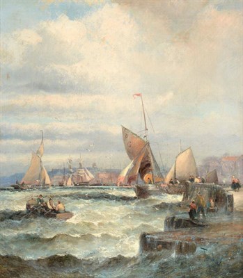 Lot 1183 - William Thornley (fl.1859-1898) Shipping in a harbour on choppy seas Signed, oil on canvas, 34cm by