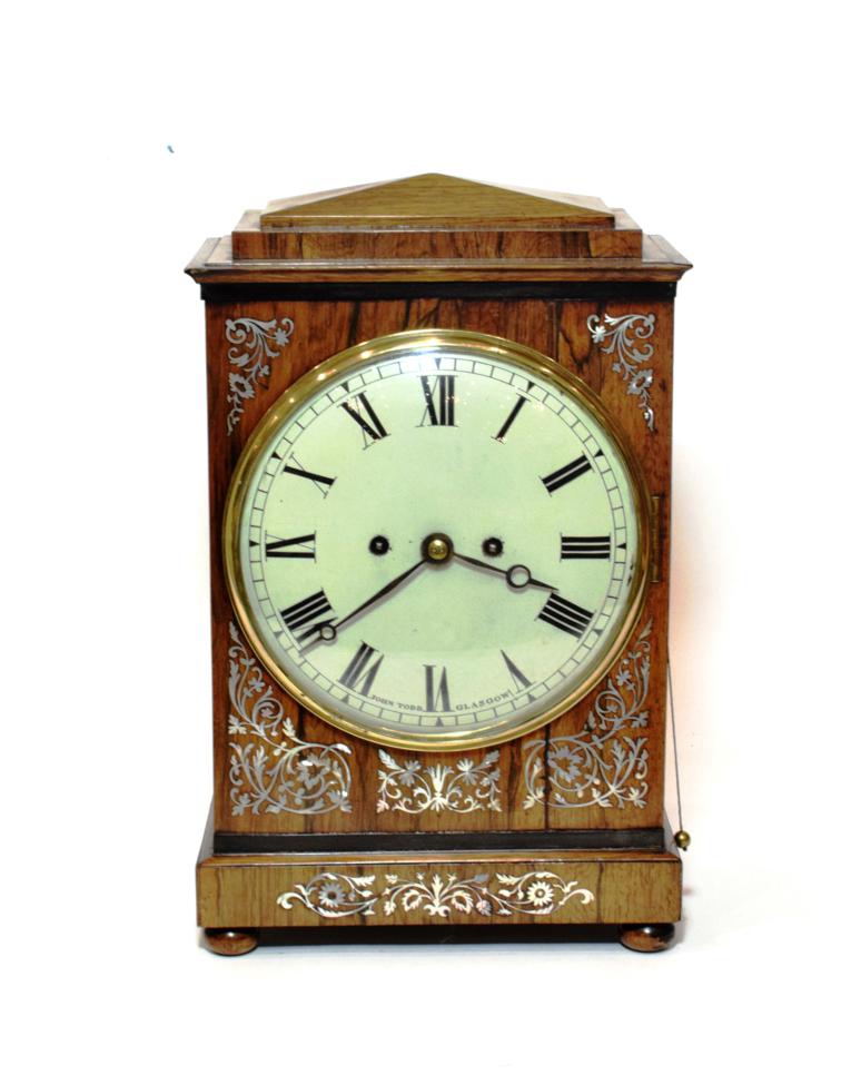 Lot 1501 - A Regency Rosewood and Mother of Pearl Inlaid Striking Table Clock, signed John Todd, Glasgow,...