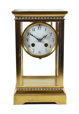 Lot 1507 - A Brass and Champleve Enamel Four Glass Striking Mantel Clock, circa 1900, champleve enamel...