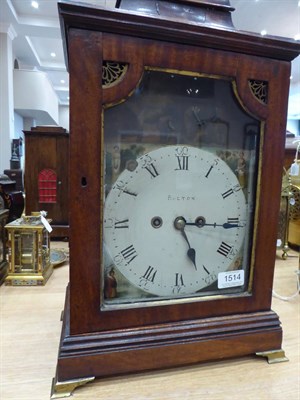 Lot 1514 - ~ A Mahogany Striking Table Clock, signed Bolton, circa 1780, inverted bell top pediment with a...