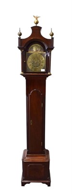 Lot 1519 - ~ A Small Mahogany Longcase Clock, circa 1900, pagoda pediment, Corinthian capped columns,...