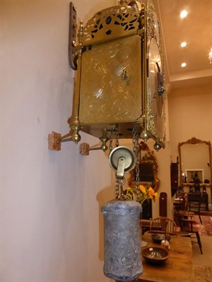 Lot 1530 - An 18th Century Turkish Market Arched Brass Dial Lantern Clock, signed Geo Clarke, Leaden Hall...