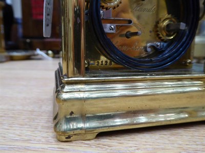 Lot 1533 - A Brass Grande Sonnerie Alarm Carriage Clock, circa 1890, carrying handle and repeat button,...