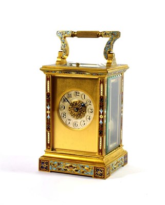 Lot 1544 - A Gilt Brass Champleve Enamel Striking and Repeating Carriage Clock, circa 1890, multi-coloured...