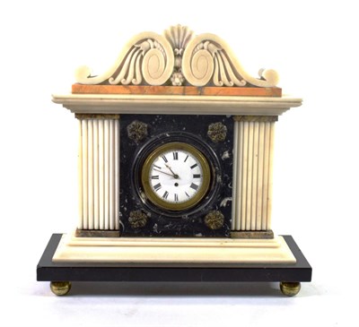 Lot 1545 - A Black Slate and Marble Mantel Timepiece, 19th century, scroll and mask carved pediment,...