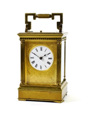 Lot 1552 - A Brass Grande Sonnerie Carriage Clock, circa 1900, carrying handle and repeat button, side...