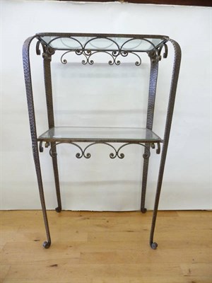 Lot 1793 - A Wrought-Iron Two Tier Occasional Table, scroll work and textured surfaces, in the style of...