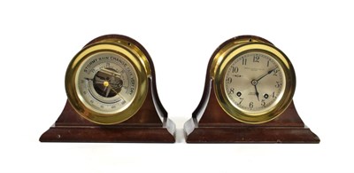 Lot 1558 - A Brass Ships Bulkhead Striking Clock, signed Shreve Crump & Low Co, Boston, 20th century, movement