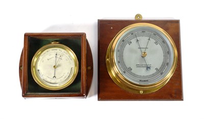 Lot 1563 - An Aneroid/Thermometer Brass Barometer, contained in a mahogany case, circa 1890 and A Brass...
