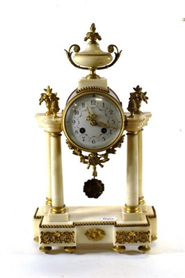 Lot 1565 - A Marble Portico Gilt Metal Mounted Striking Mantel Clock, circa 1890, urn finial, portico case...