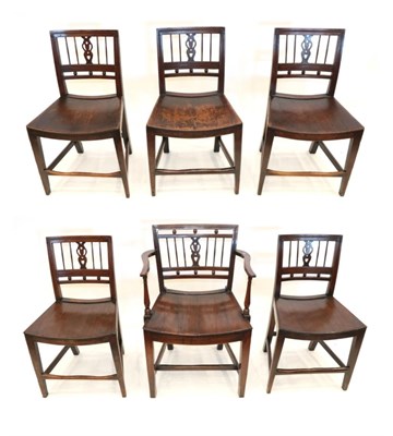 Lot 1664 - A Set of Six 19th Century East Anglia Fruitwood Mendlesham Chairs, including one carver, the single
