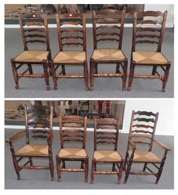 Lot 1666 - A Set of Eight Ash Rush-Seated Ladder-Back Chairs, Lancashire/Cheshire Region, mid 19th...