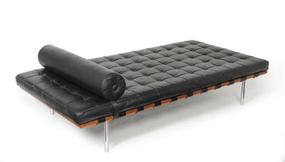 Lot 1806 - A Contemporary "Daybed" or "Couch", designed by Ludwig Mies van der Rohe, in black buttoned...