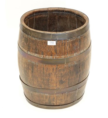 Lot 1700 - A 19th Century Staved Oak Coopered Barrel, of oval form, with four studded brass bindings and...
