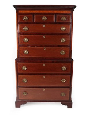 Lot 1711 - A George III Mahogany, Satinwood and Parquetry Decorated Chest on Chest, circa 1800, the dentil...