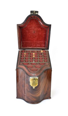 Lot 1717 - A George III Mahogany Knife Box, late 18th century, of serpentine fronted form with brass furniture