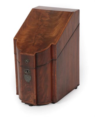 Lot 1720 - A George III Mahogany and Tulipwood Knife Box, circa 1800, the hinged lid enclosing a fitted...