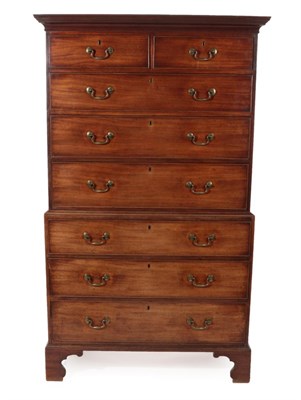 Lot 1722 - A George III Mahogany and Pine Sided Chest on Chest, late 18th century, the bold cornice above...