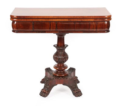 Lot 1725 - A William IV Carved Rosewood Foldover Tea Table, 2nd quarter 19th century, the plain frieze...