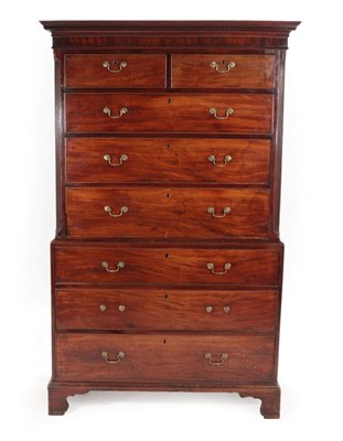 Lot 1737 - A George III Mahogany Chest on Chest, late 18th century, the dentil cornice above a plain...