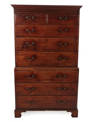 Lot 1739 - A George III Mahogany and Pine Sided Chest on Chest, circa 1800, the bold cornice above two...