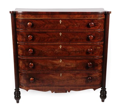 Lot 1748 - A Mahogany Bowfront Chest of Drawers, circa 1830/40, the five graduated drawers with ivory...