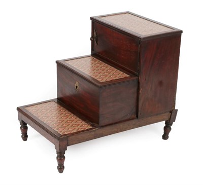 Lot 1764 - A Set of Mid 19th Century Mahogany Bedside Commode Library Steps, each tread covered in...