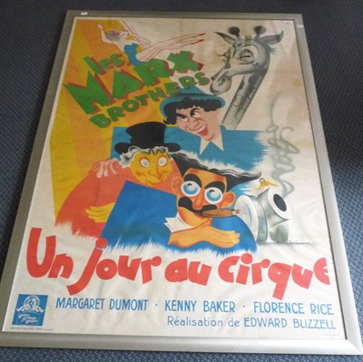 Lot 1815 - A French Film Poster for the Marx Brothers' Film "Un Jour au Cirque", lithographed in colours,...