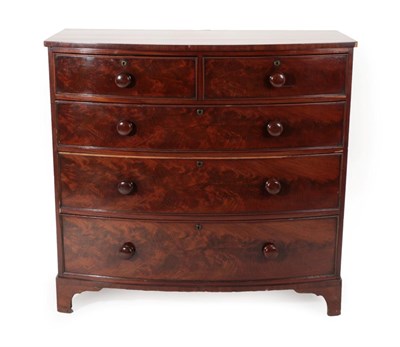 Lot 1778 - ~A Victorian Mahogany Bowfront Chest of Drawers, mid 19th century, of two short over three long...