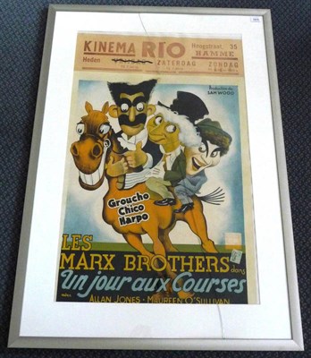 Lot 1816 - A Belgian Film Poster for the Marx Brothers Film "Un Jour aux Courses", lithographed in...