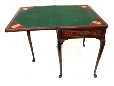 Lot 1783 - An 18th Century Dutch Mahogany and Marquetry Inlaid Foldover Card Table, the hinged leaf inlaid...