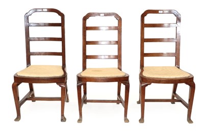 Lot 1784 - ~ A Set of Three of Late 18th Century Walnut Side Chairs, possibly Dutch, strung with boxwood, with