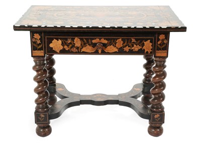 Lot 1785 - ~ A Dutch Ebonised and Marquetry Inlaid Side Table, the top richly inlaid with an oval panel of...