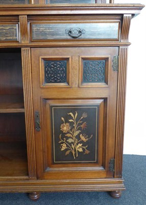 Lot 1786 - A Gillow and Co Walnut and Marble Wood Sideboard, circa 1880, the mirror back with blind fret...