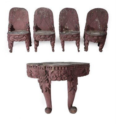 Lot 1788 - A Set of Four Chinese Carved and Painted Tree Stump Armchairs, the carved back supports with dragon