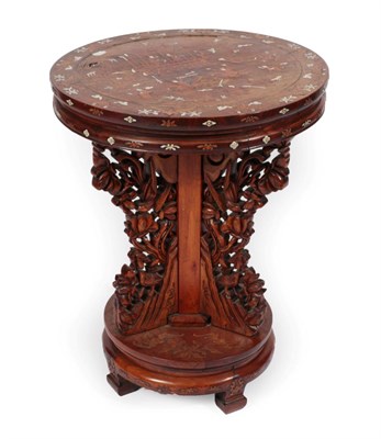 Lot 1790 - A Chinese Hardwood Occasional Table, early 20th century, the circular top inlaid with a central...