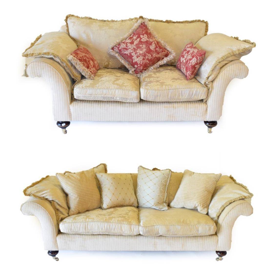 Lot 1832 - Parker & Farr: A Three-Seater and A Two-Seater Sofa, modern, upholstered in cream and beige striped