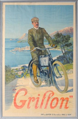 Lot 1822 - A French Advertising Poster for Griffin Motorcycles, lithographed in colours, featuring a man...