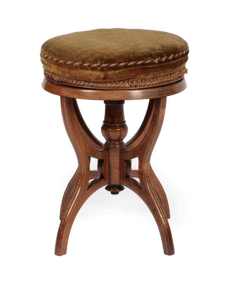 Lot 1852 - A Victorian Rosewood, Boxwood and Marquetry Inlaid Revolving Piano Stool, 3rd quarter 19th century