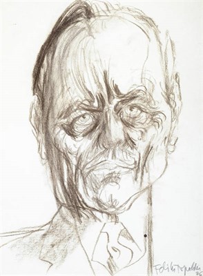 Lot 1827 - Feliks Topolski (1907-1989): Framed Charcoal Sketch of Enoch Powell, signed and dated 1976, 57cm by