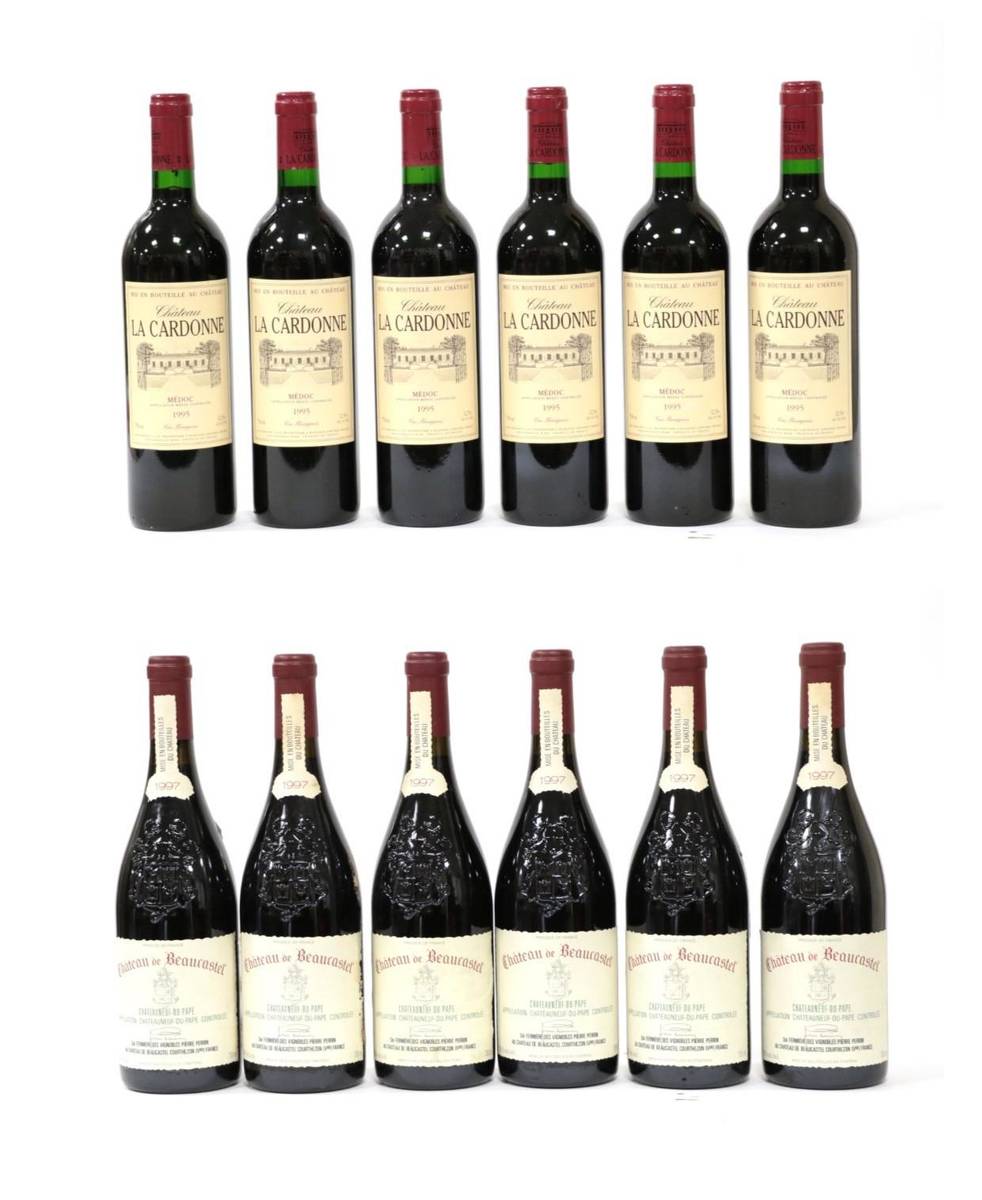 Lot 2014 - Château de Beaucastle Chateauneuf de Pape 1997 (six bottles), Château la Cardonne Medoc 1995 (six