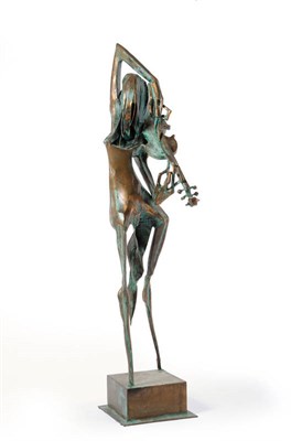 Lot 1831 - 21st Century Contemporary: A Metal Cast Stylised Figure of a Naked Female, playing a violin, raised