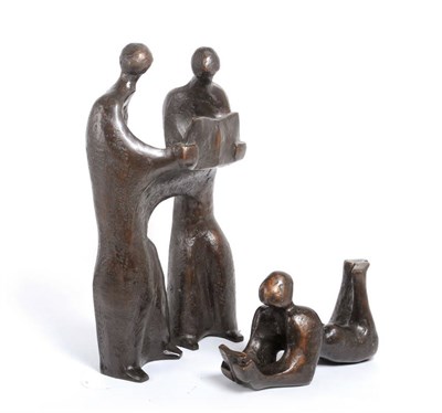 Lot 1836 - 20th/21st Century: Bronze Figure Group, modelled as two figures joined reading a book, bears...