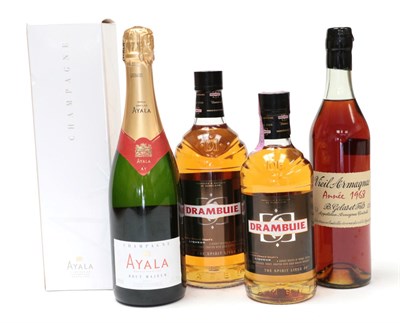 Lot 2116 - B. Gelas et Fils Vieil Armagnac 1968 (one bottle), Ayala Brut Majeur Champagne (one bottle),...