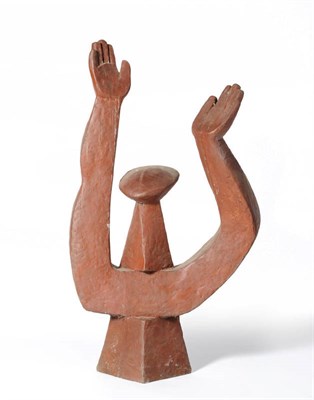 Lot 1842 - Modern School, circa 2000: Human Form, bronze, upheld arms, painted red, 113cm high, 60cm wide...